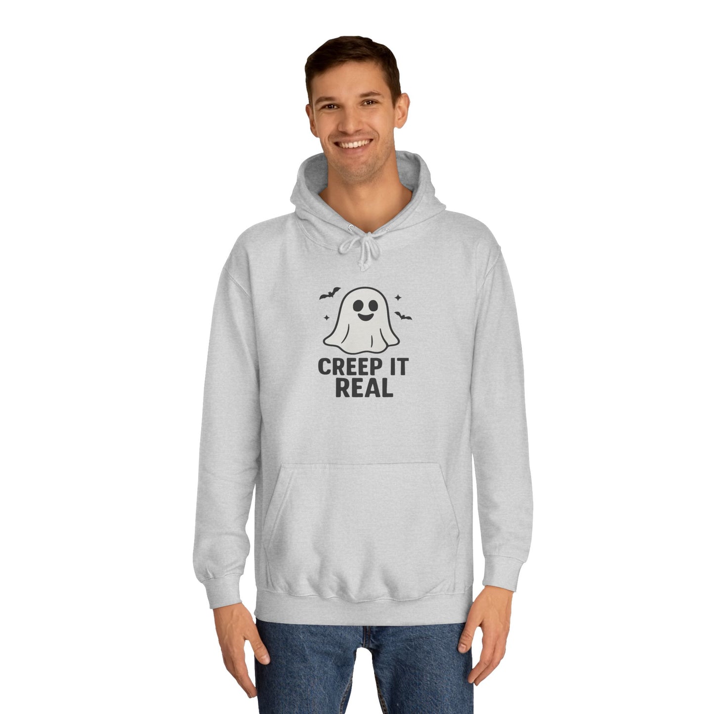 Creep It Real Unisex College Hoodie, Halloween Hoodie, Ghost Sweatshirt, Fall Fashion, Spooky Season Apparel