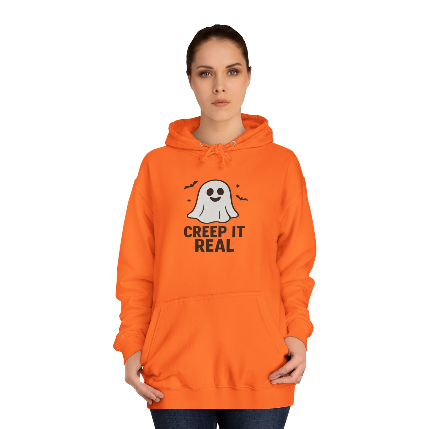 Creep It Real Unisex College Hoodie, Halloween Hoodie, Ghost Sweatshirt, Fall Fashion, Spooky Season Apparel