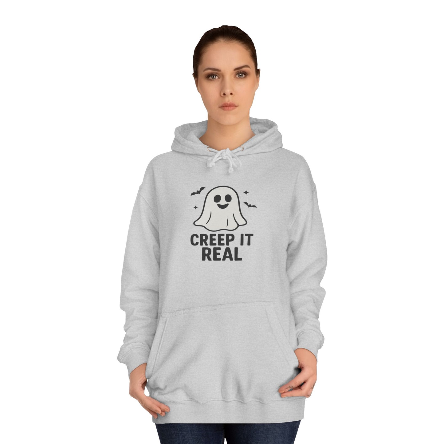 Creep It Real Unisex College Hoodie, Halloween Hoodie, Ghost Sweatshirt, Fall Fashion, Spooky Season Apparel