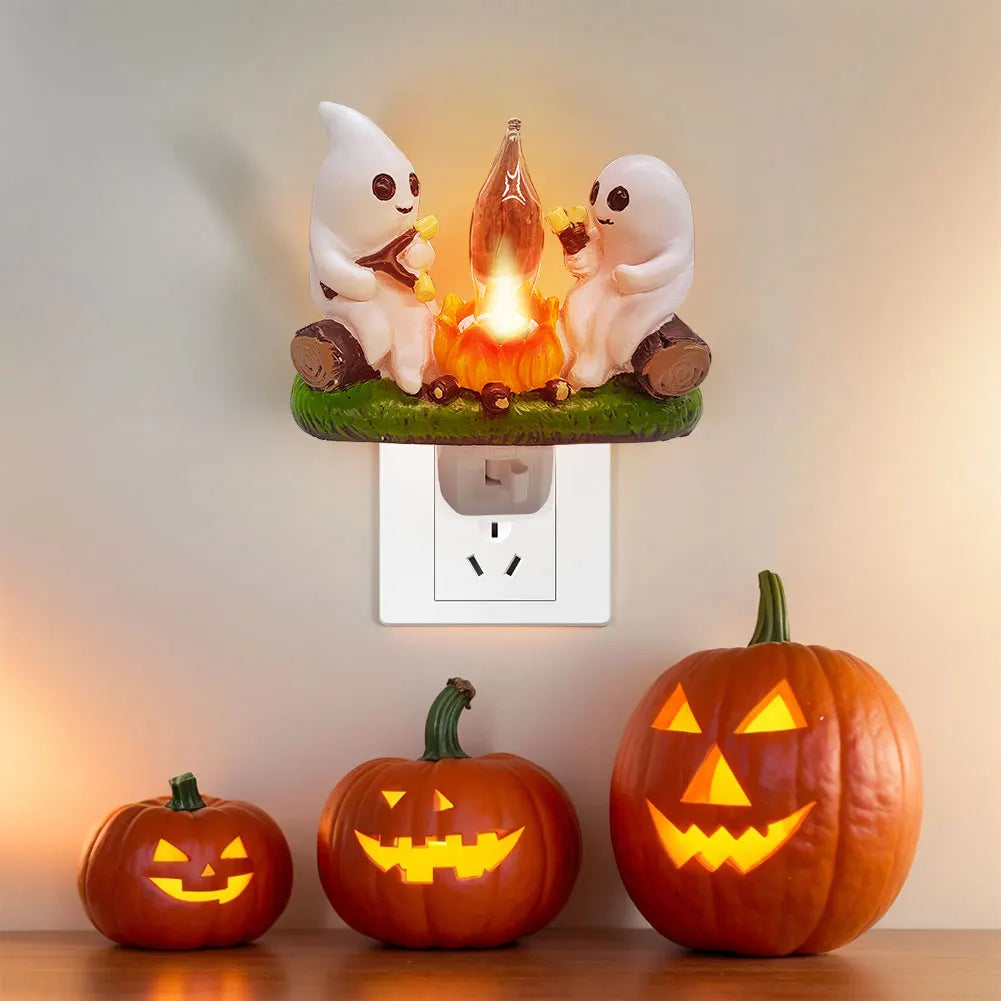 Flickering Ghost Campfire Night Light – Cozy Halloween Glow