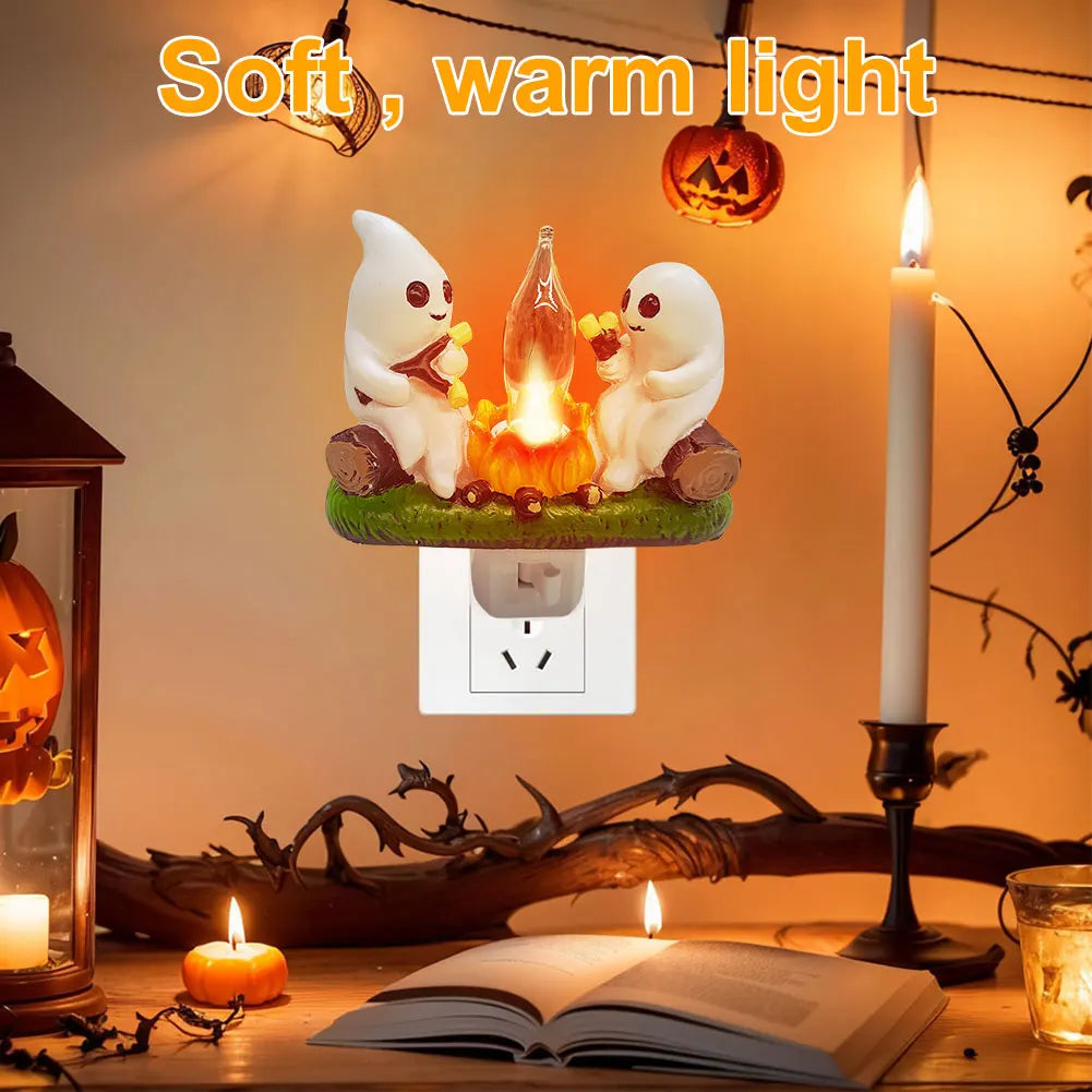 Flickering Ghost Campfire Night Light – Cozy Halloween Glow