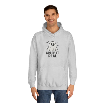Creep It Real Unisex College Hoodie, Halloween Hoodie, Ghost Sweatshirt, Fall Fashion, Spooky Season Apparel