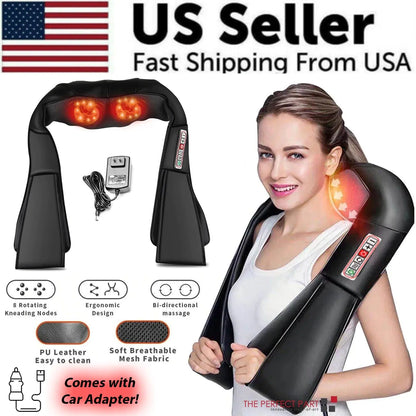 Shiatsu Back Neck and Shoulder Massager with Heat Deep Tissue 3D Kneading Pillow