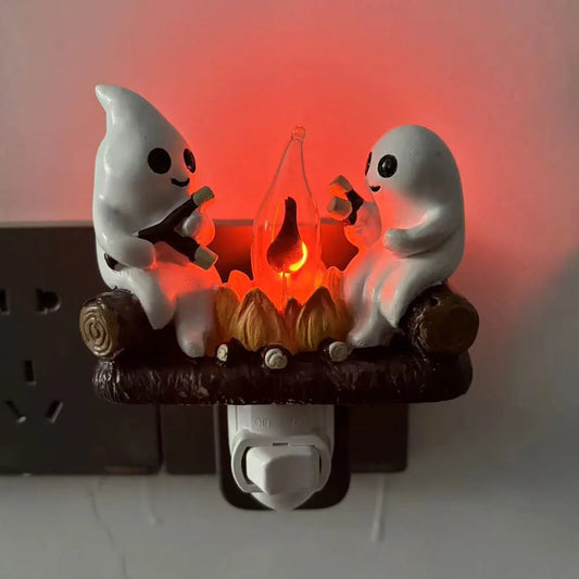 Flickering Ghost Campfire Night Light – Cozy Halloween Glow