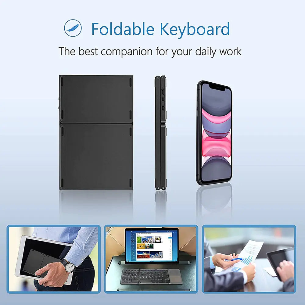 Portable Mini Three Folding Bluetooth Keyboard Wireless Foldable Touchpad Keypad